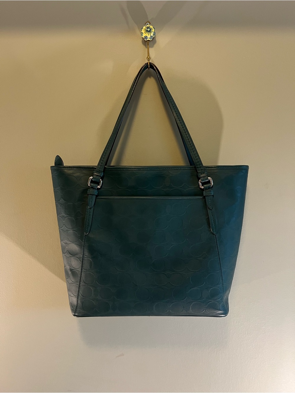 Coach Peyton Green Leather Tote Bag - Picture 3 of 8